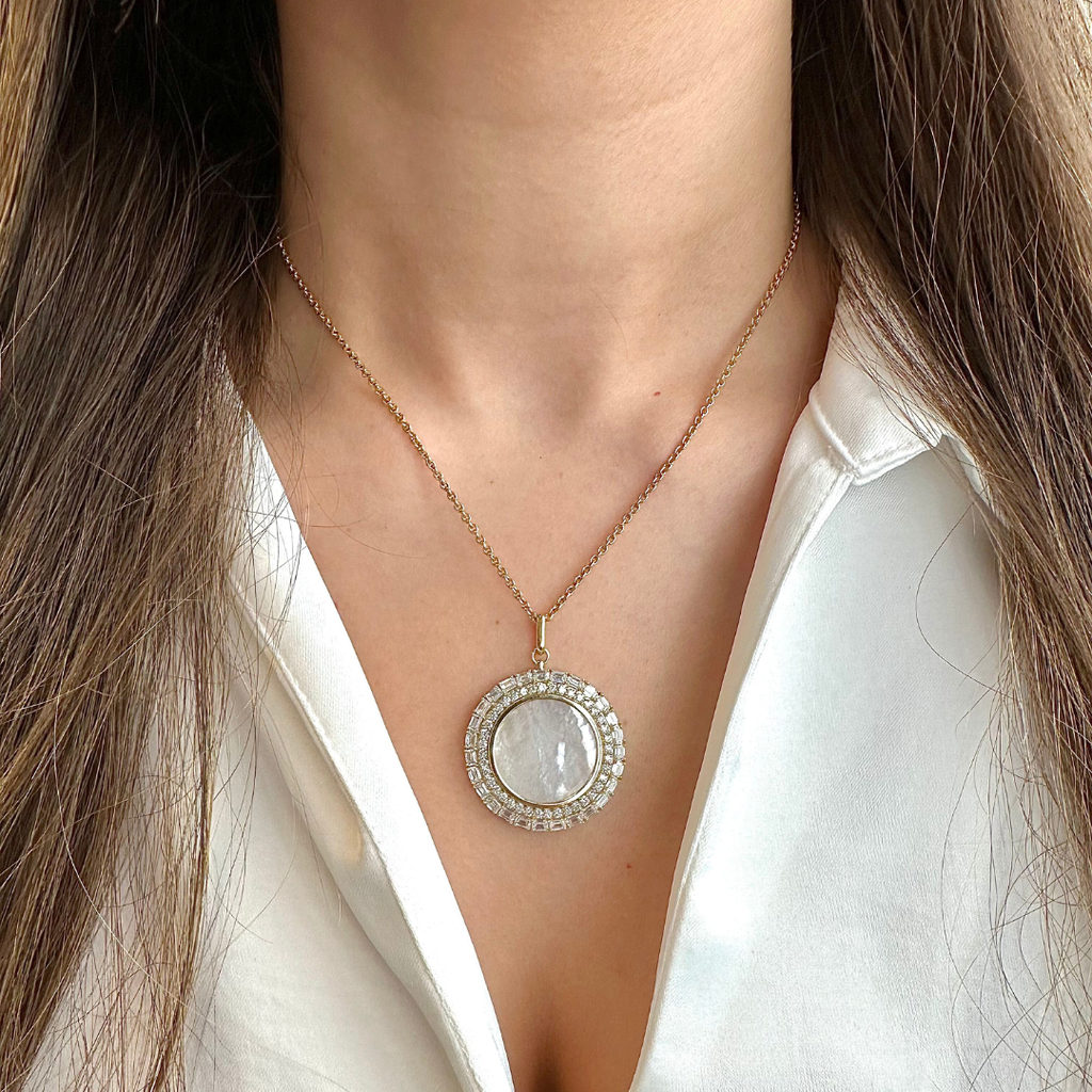 Mother of Pearl Emerald and Round Pendant