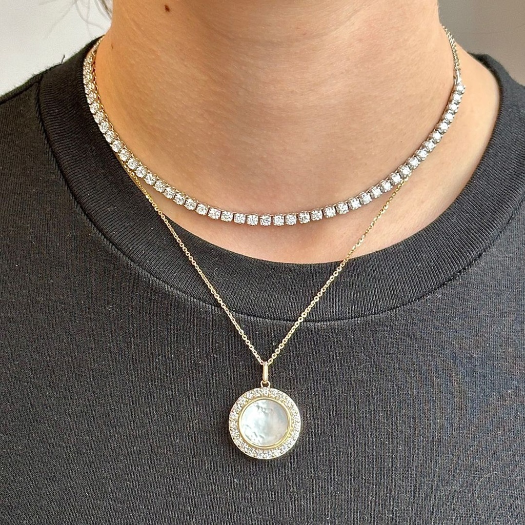 Mother of Pearl Diamond Disc Pendant