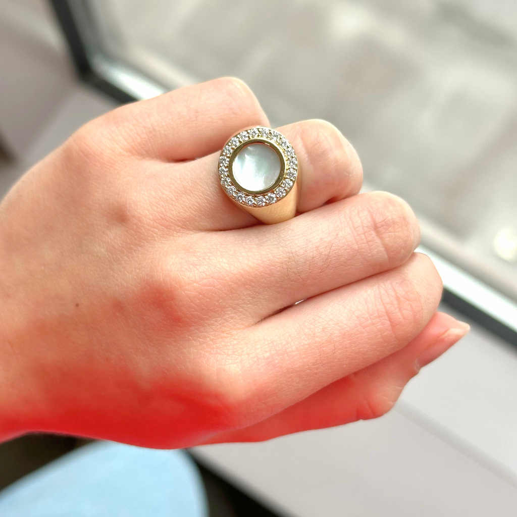 Mother of Pearl Halo Signet Ring