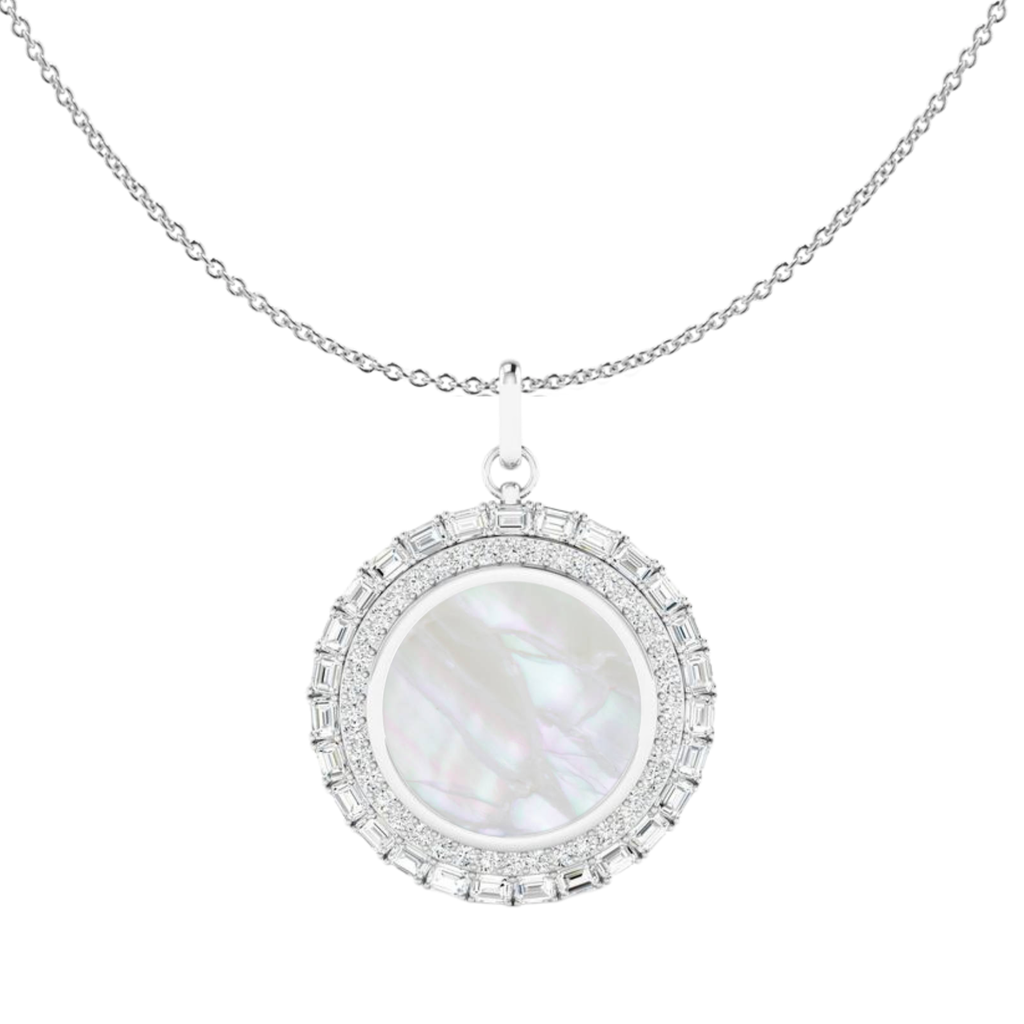 Mother of Pearl Emerald and Round Pendant