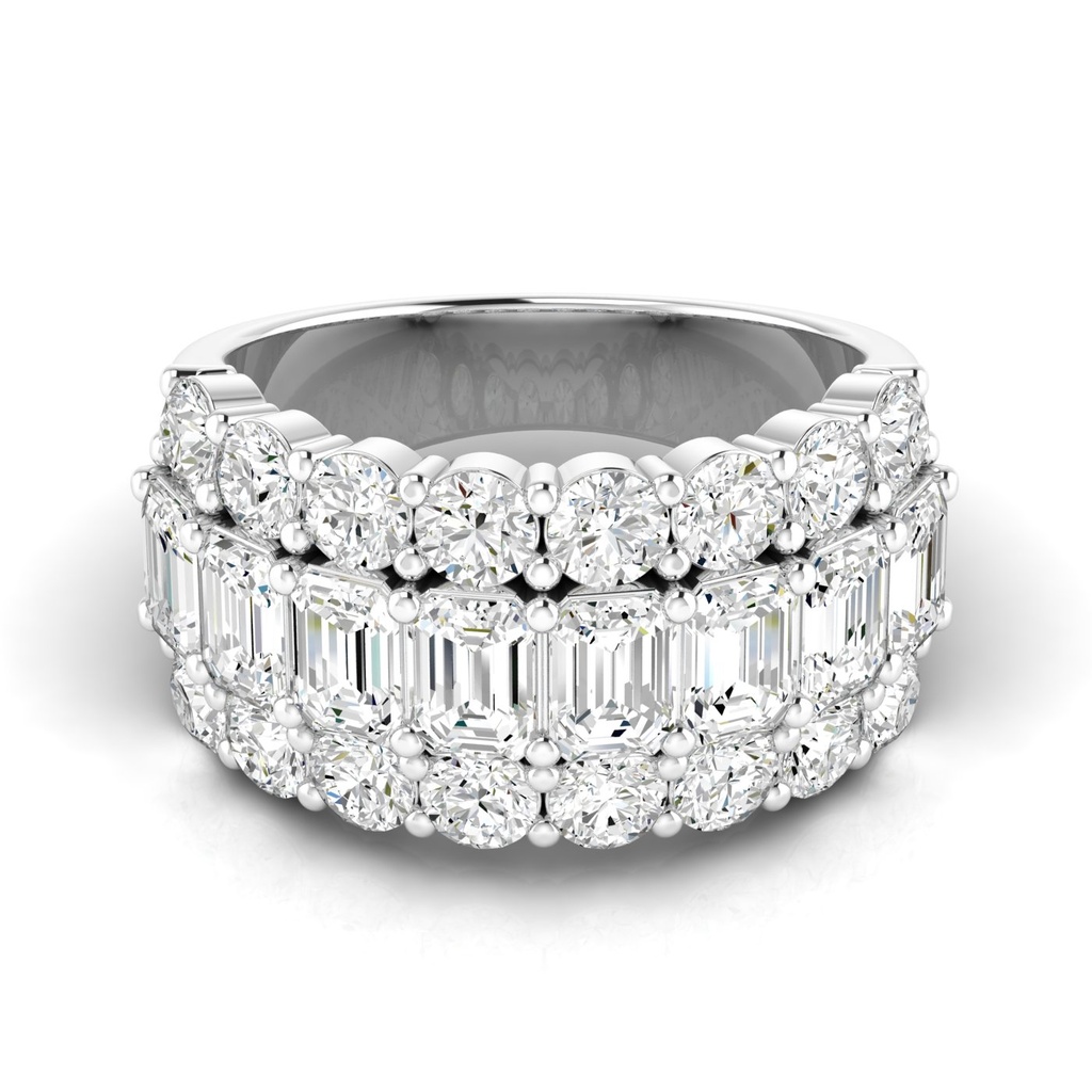 Three Row Round & Emerald Statement Band 4.00ctw