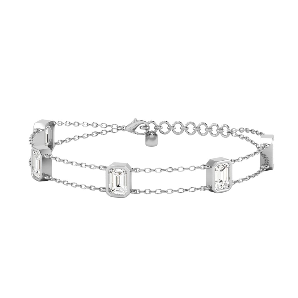 Double Chain Emerald Bezel Bracelet