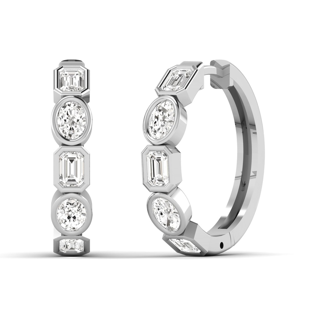 Oval and Emerald Bezel Hoops