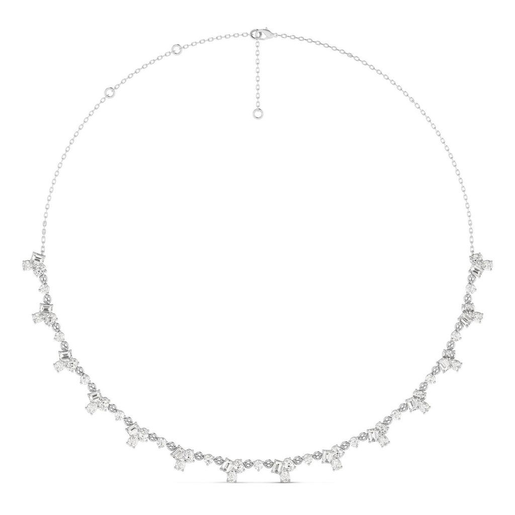 Multi Shape Cluster Half Tennis Necklace