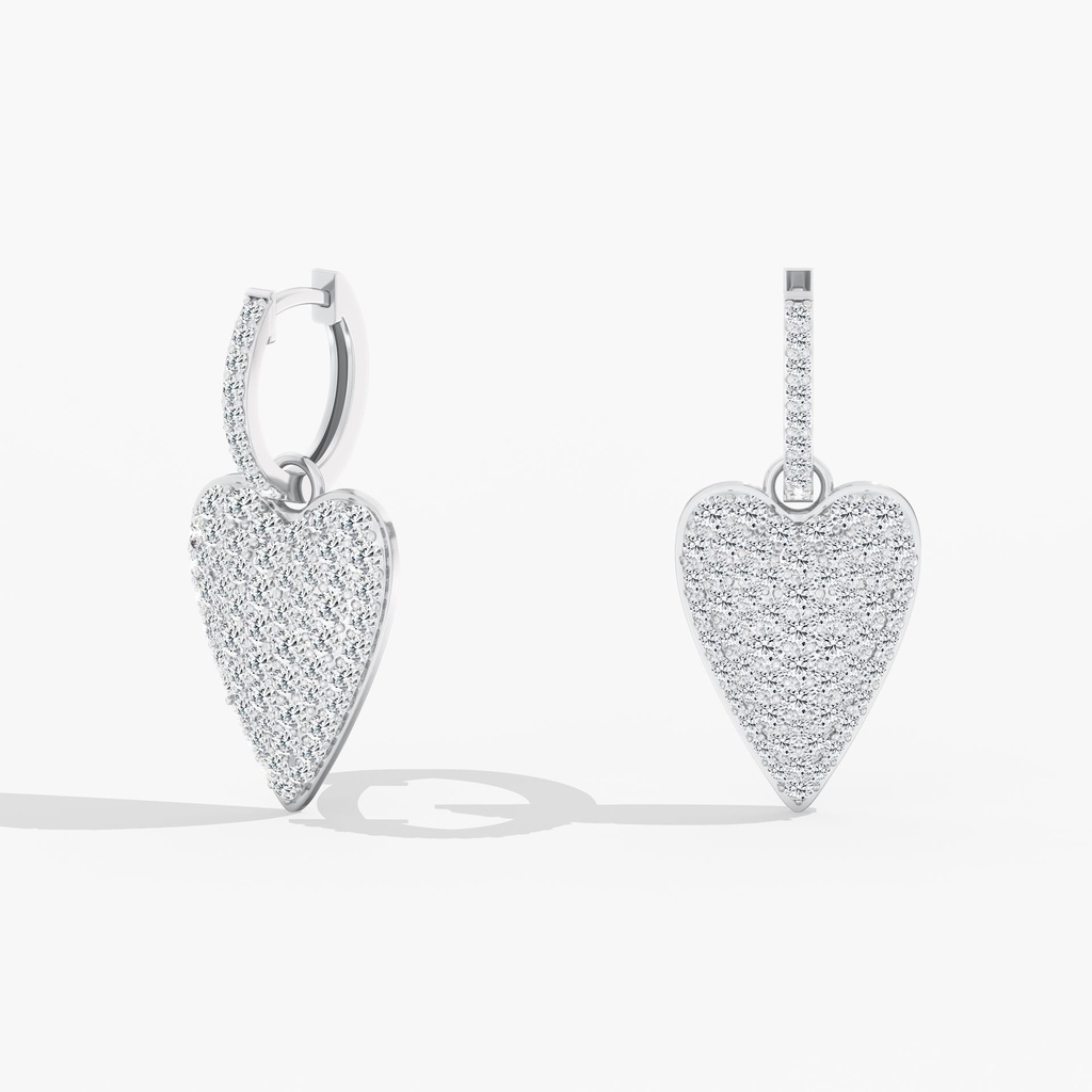 Domed Pave Heart Dangle Earrings