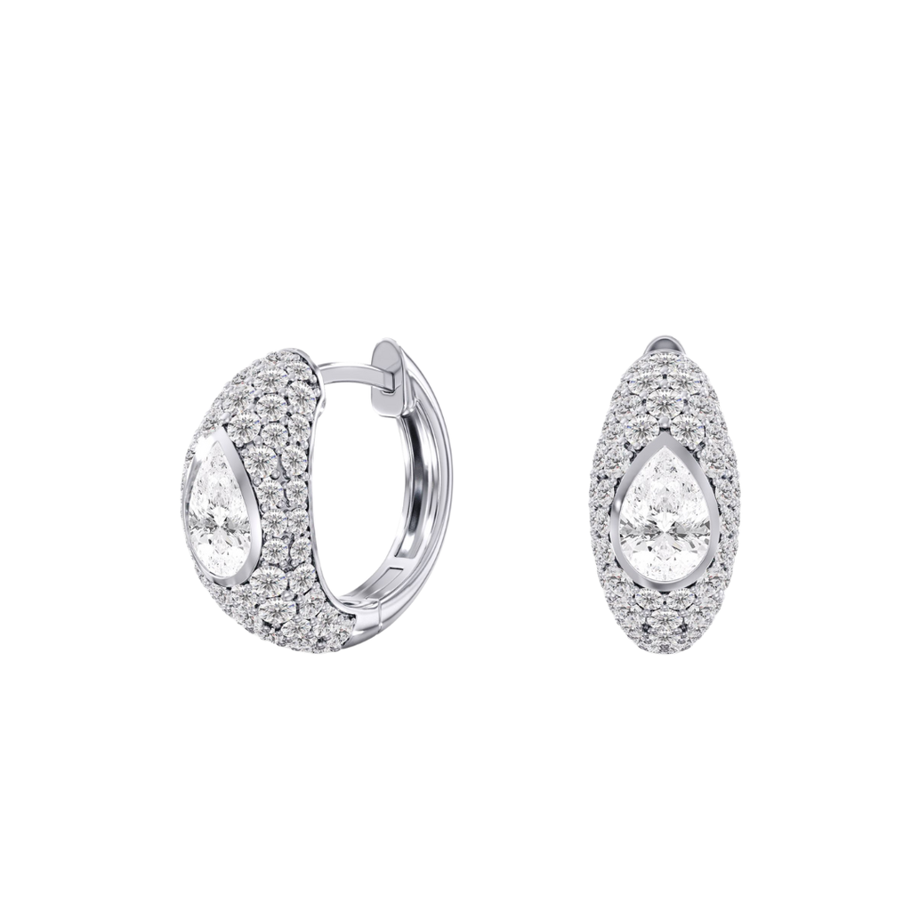 Pave Pear Domed Huggies