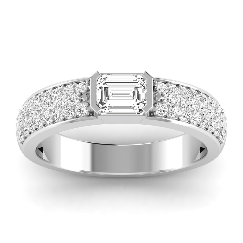 Emerald Half Bezel Pave Ring