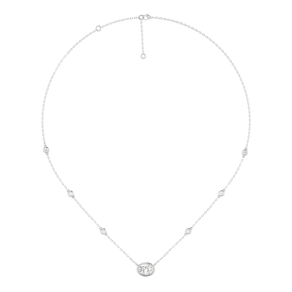 Bezel Oval and Diamond Chain Necklace