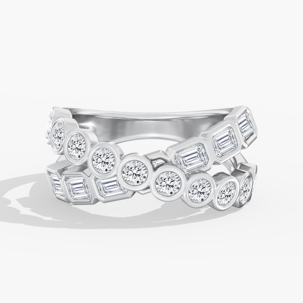 Round and Emerald Bezel Crossover Ring