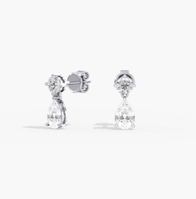 Round & Pear Drop Stud Earrings