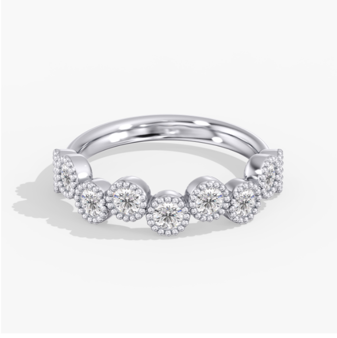 Staggered Round Bezel Milgrain Band