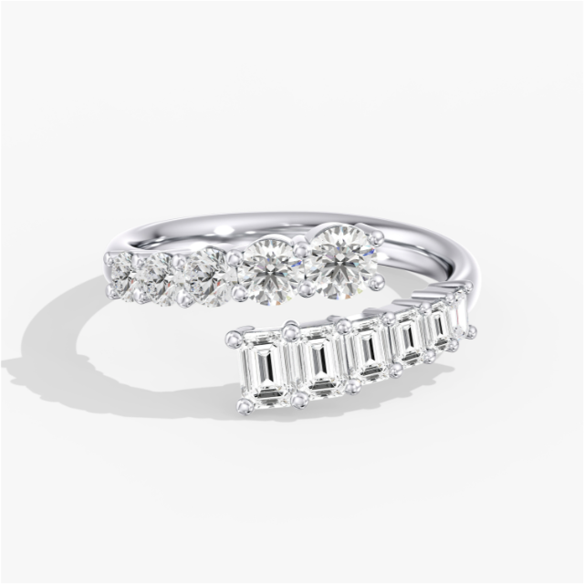 Round and Emerald Bypass Ring
