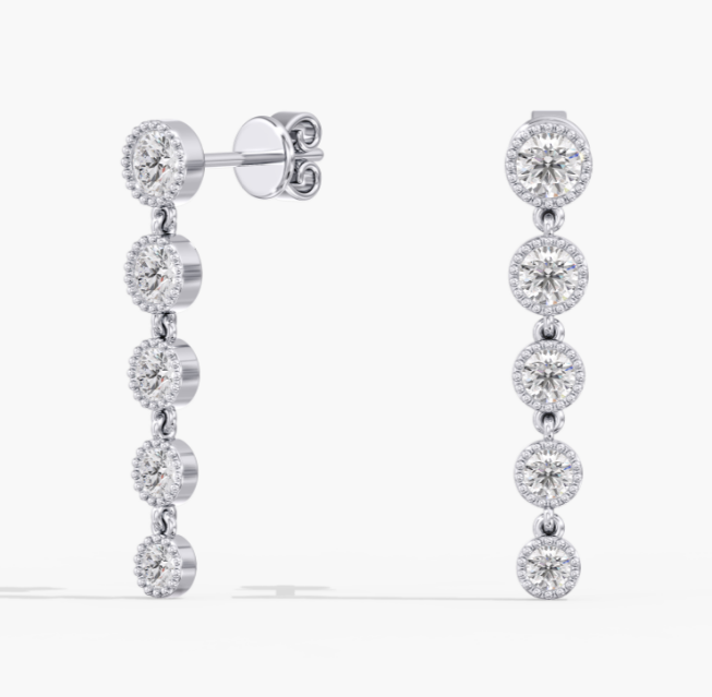 Milgrain Round Bezel Drop Earrings