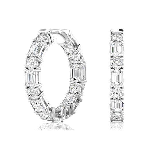 [EH56] Round and Emerald Hoops 5.00ctw