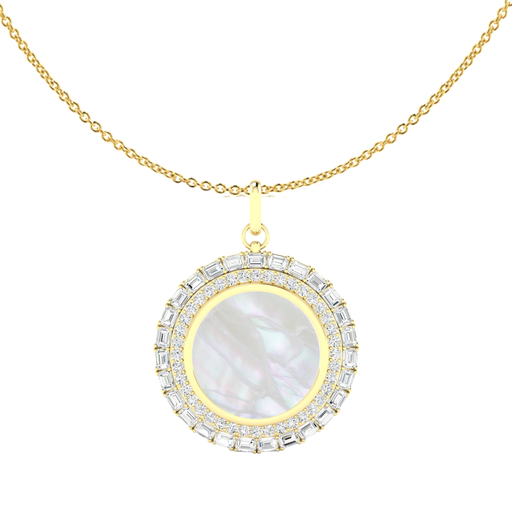 [P1076MOP] Mother of Pearl Emerald and Round Pendant