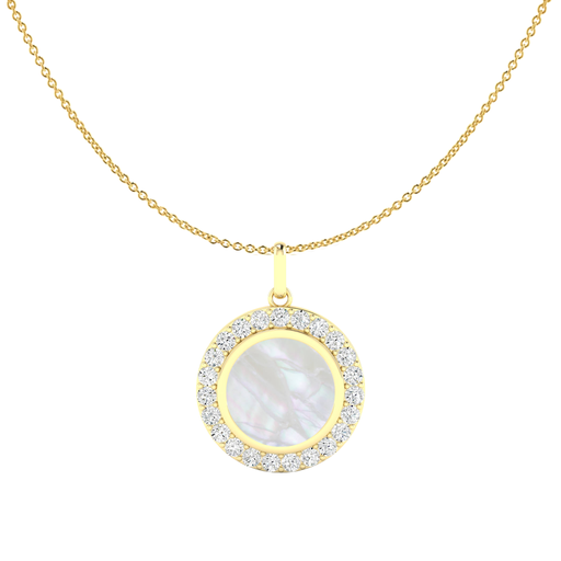 [P1079MOP] Mother of Pearl Diamond Disc Pendant