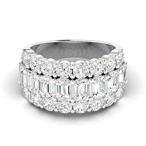 [R110] Three Row Round & Emerald Statement Band 4.00ctw