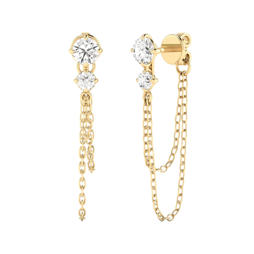 [E47ST] Starlight Two Stone Chain Earrings