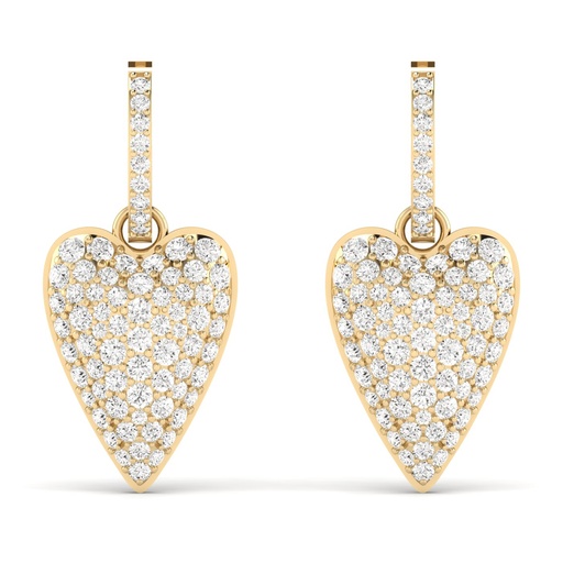 [E205] Domed Pave Heart Dangle Earrings