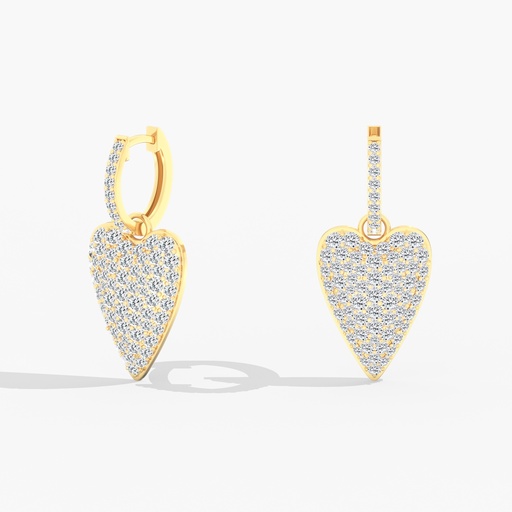 [E205] Domed Pave Heart Dangle Earrings