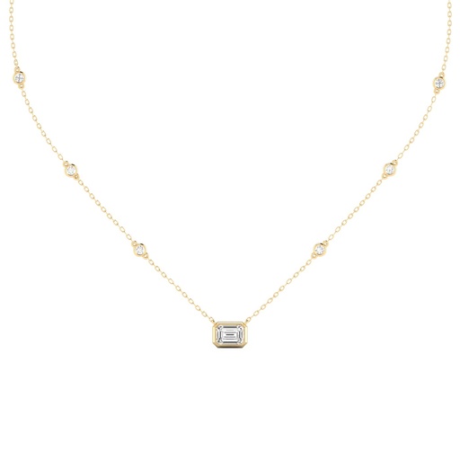 [NBEM16] Bezel Emerald and Diamond Chain Necklace