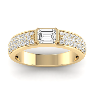 [R157EM] Emerald Half Bezel Pave Ring