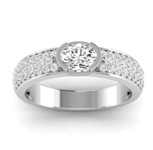 [R157OV] Oval Half Bezel Pave Ring