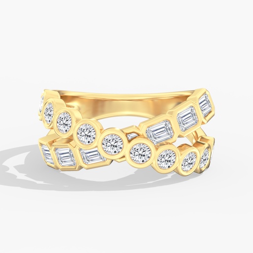 [R977BZ] Round and Emerald Bezel Crossover Ring