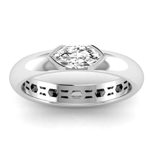 [R385MQ] Marquise Half Bezel Domed Ring