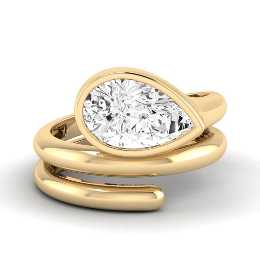 [R735]  Pear Bezel Coil Ring