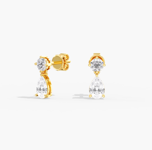 [E232] Round & Pear Drop Stud Earrings