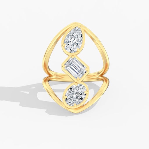 [R995] Gold Frame Multi Shape Statement Ring 