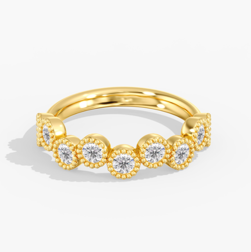 [R96] Staggered Round Bezel Milgrain Band