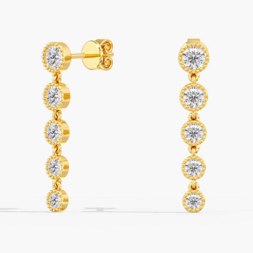 [EB320] Milgrain Round Bezel Drop Earrings