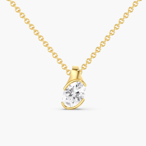 [P182OV] Oval Half Bezel Slanted Pendant