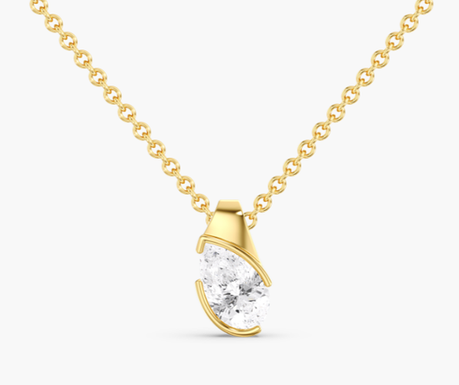 [P182PS] Pear Half Bezel Slanted Pendant